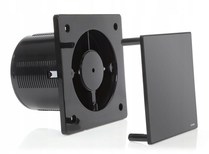 Zwarte badkamerventilator 150 mm - badkamerventilator met terugslagklep en timer - stille werking - BFS150T-B - STERR
