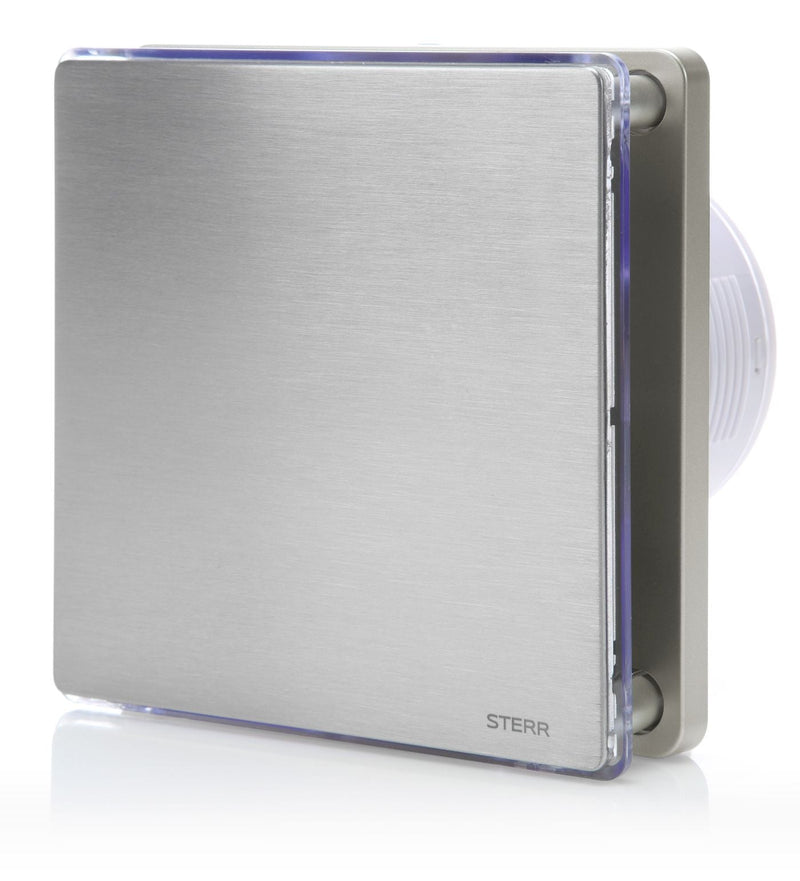 Zilverkleurige badkamerafzuigventilator met LED-achtergrondverlichting en timer 100 mm/4" - BFS100LT-S