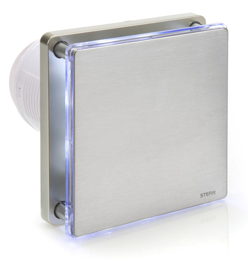 Zilverkleurige badkamerafzuigventilator met LED-achtergrondverlichting en timer 100 mm/4" - BFS100LT-S