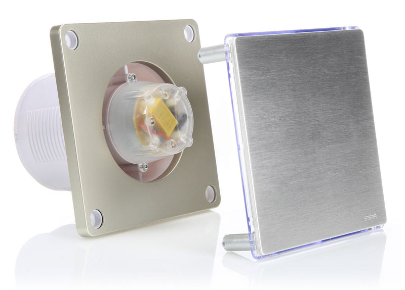 Zilverkleurige badkamerafzuigventilator met LED-achtergrondverlichting en timer 100 mm/4" - BFS100LT-S